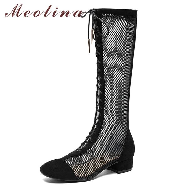 meotina autumn knee high boots women cow suede zipper block heel long boots mesh lace up tall shoes female spring big size 34-43, Black
meotina autumn knee high boots women cow suede zipper block heel long boots mesh lace up tall shoes female spring big size 34-43, Black