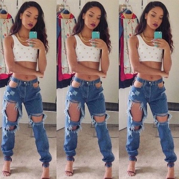 new style skinny womens jeans destroyed hole high waisted pencil denim jeans full length feminino, Blue
new style skinny womens jeans destroyed hole high waisted pencil denim jeans full length feminino, Blue