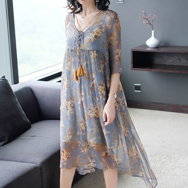 women summer dress plus size casual women dress elegant loose knee-length dresses thin chiffon printing v-neck fake two pieces, White;black
women summer dress plus size casual women dress elegant loose knee-length dresses thin chiffon printing v-neck fake two pieces, White;black