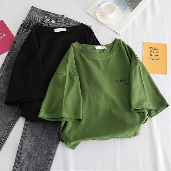 super fire cec футболка с коротким рукавом женская ins корейский стиль с надписью loose-fit students mori series avocado green crew neck lar, White 
super fire cec футболка с коротким рукавом женская ins корейский стиль с надписью loose-fit students mori series avocado green crew neck lar, White