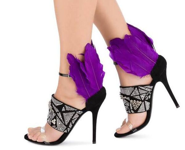 crystal studded gladiator sandals purple feather high heels clear pvc one strap catwalk sandalias drill party shoes woman, Black
crystal studded gladiator sandals purple feather high heels clear pvc one strap catwalk sandalias drill party shoes woman, Black