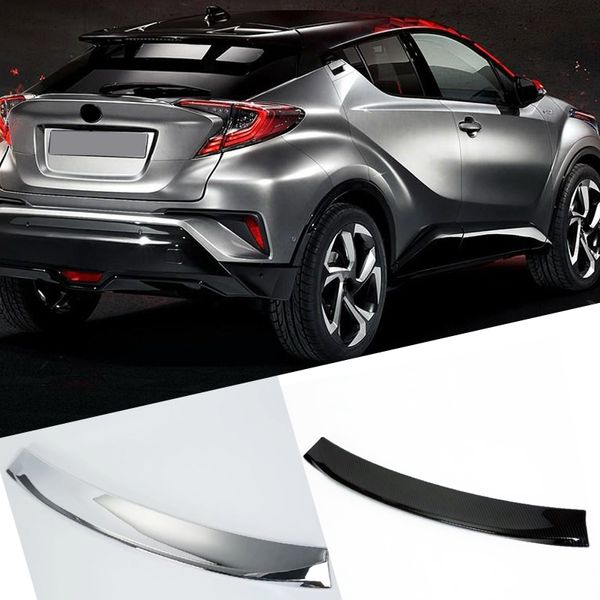 

car styling 1pcs abs plastic rear trunk spoiler wing molding decoration cover trim for toyota c-hr chr 2016 2017 2018 2019