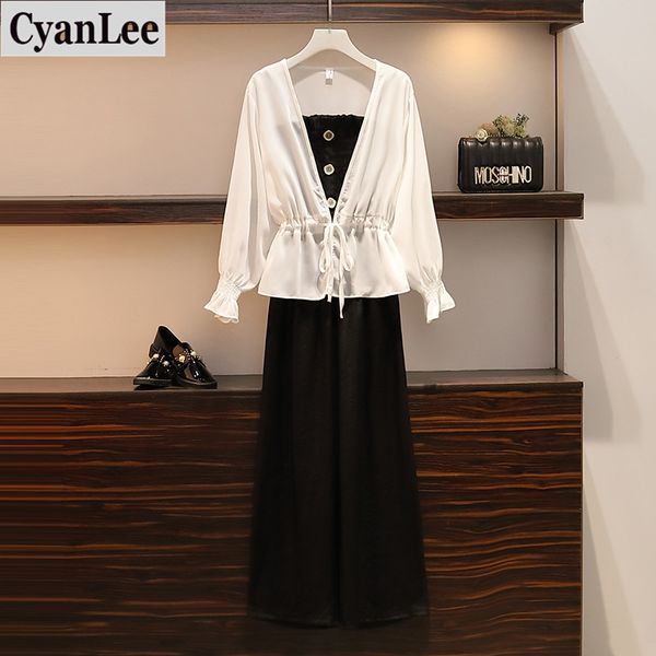 two piece dress cyanlee spring summer women three sets casual loose blouse and sling + pants elastic waist wide leg 3 pcs set, White
two piece dress cyanlee spring summer women three sets casual loose blouse and sling + pants elastic waist wide leg 3 pcs set, White