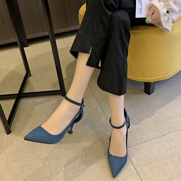 2019 spring new french girl high heel stiletto net red suede hollowed out a word buckle pointed single shoes, Black
2019 spring new french girl high heel stiletto net red suede hollowed out a word buckle pointed single shoes, Black