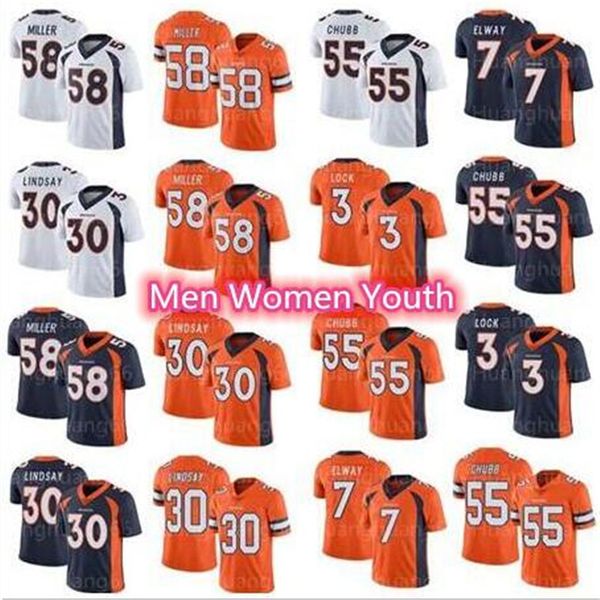 denver jersey bronco 3 drew lock jersey 30 phillip lindsay 58 von miller 7 john elway 55 bradley chubb terrell men women youth, Black;red