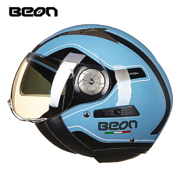 

beon motorcycle helmet 3/4 open face motorbike motocross moto cascos para moto vintage retro biker scooter helmet double visor