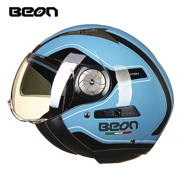 

beon motorcycle helmet 3/4 open face motorbike motocross moto cascos para moto vintage retro biker scooter helmet double visor