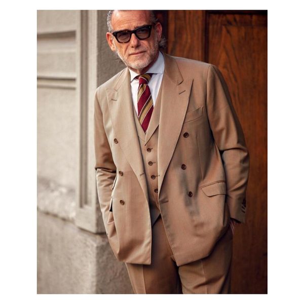 light brown wedding suits 2019 double button peaked lapel groom's father tuxedos for wedding wear men suits (jacket+pants+vest+tie), Black;gray
light brown wedding suits 2019 double button peaked lapel groom's father tuxedos for wedding wear men suits (jacket+pants+vest+tie), Black;gray