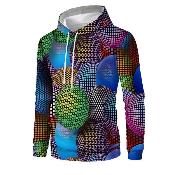 mens designer ball 3d digital printing casual hooded sweater, Black