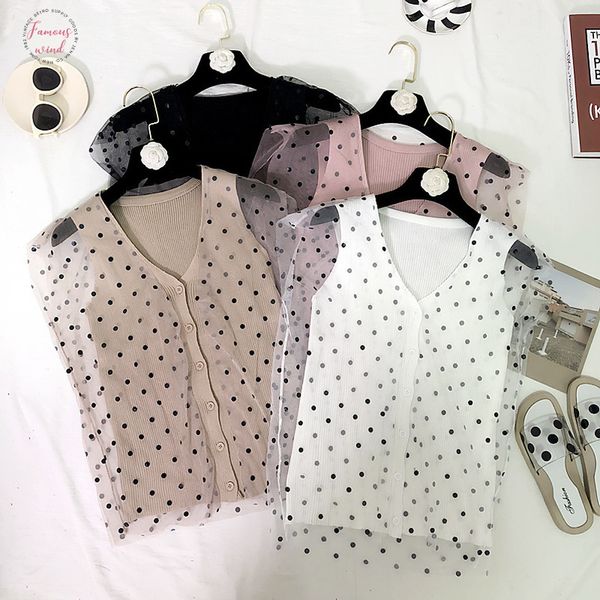 womens knitting patchwork dot lace tank girls fairy chic v neck tanks single breasted camisoles for women, White
womens knitting patchwork dot lace tank girls fairy chic v neck tanks single breasted camisoles for women, White