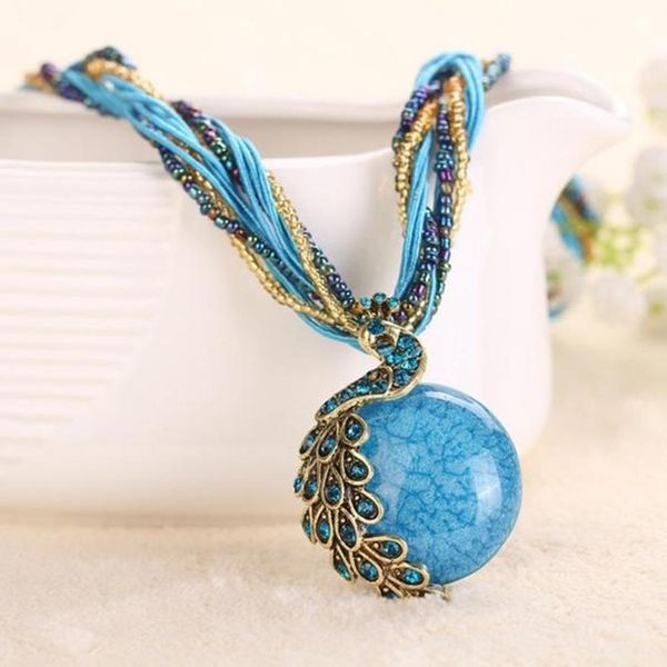 bohemian style women beaded peacock faux pendant wax rope necklace, Silver
bohemian style women beaded peacock faux pendant wax rope necklace, Silver