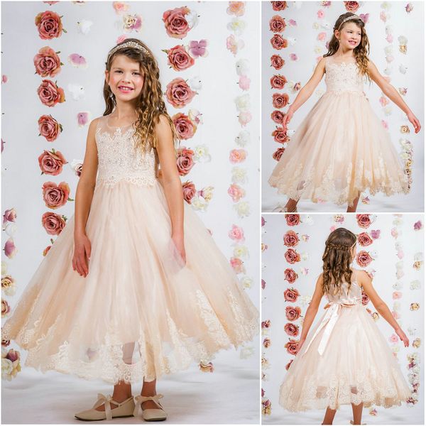 2019 new lovely champagne flower girl dresses ankle length illusion scoop neck beaded zipper back bow sash girls party gowns, White;blue
2019 new lovely champagne flower girl dresses ankle length illusion scoop neck beaded zipper back bow sash girls party gowns, White;blue