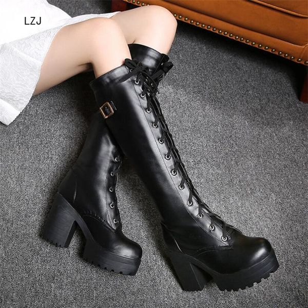 lzj 2019 autumn lacing knee high boots women fashion white square heel woman leather shoes winter large size 34-43, Black
lzj 2019 autumn lacing knee high boots women fashion white square heel woman leather shoes winter large size 34-43, Black