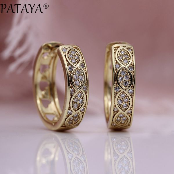 PATAYA New Hollow Love Dangle Earrings 585 Rose Gold White Round Natural Zircon Circle Earrings Women Gift Party Fashion Jewelry