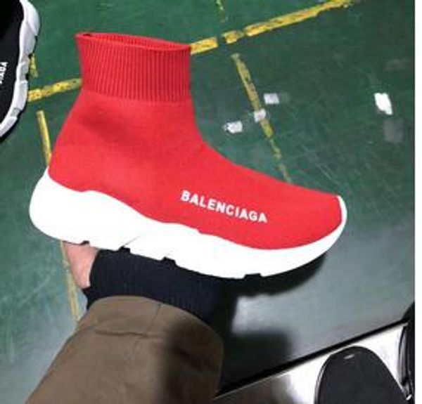 2019 Size 36-45 Sock Shoes Black Red Paris Slip-on High Top Men Women Casual Flat Shoes Sneaker Sport Shoes 07