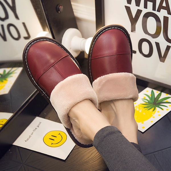 leather couple's cotton slipper winter warm indoor bottom thick slippers anti-slip household shoes, Black
leather couple's cotton slipper winter warm indoor bottom thick slippers anti-slip household shoes, Black