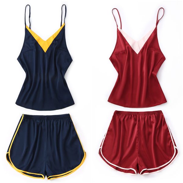 qweek 2020 2 pcs women pajama set silk pjs set satin pijama feminino v-neck sleeveless lingerie sleepwear home clothes, Black;red
qweek 2020 2 pcs women pajama set silk pjs set satin pijama feminino v-neck sleeveless lingerie sleepwear home clothes, Black;red