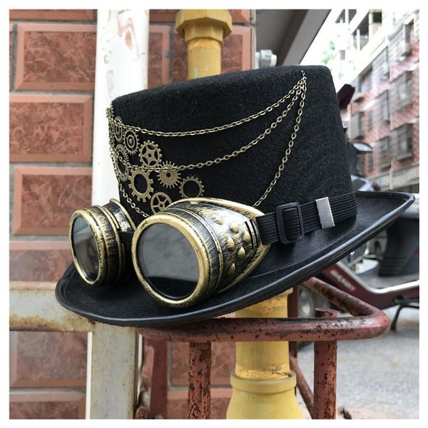 men women handmade steampunk hat with gear glasses stage magic hat cosplay size 57cm, Blue;gray
men women handmade steampunk hat with gear glasses stage magic hat cosplay size 57cm, Blue;gray