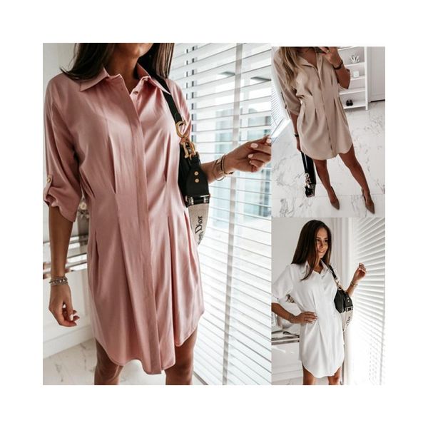women's ladies solid color shirt dress loose casual long-sleeved t-shirt blouse girls lapel collar long section, White
women's ladies solid color shirt dress loose casual long-sleeved t-shirt blouse girls lapel collar long section, White