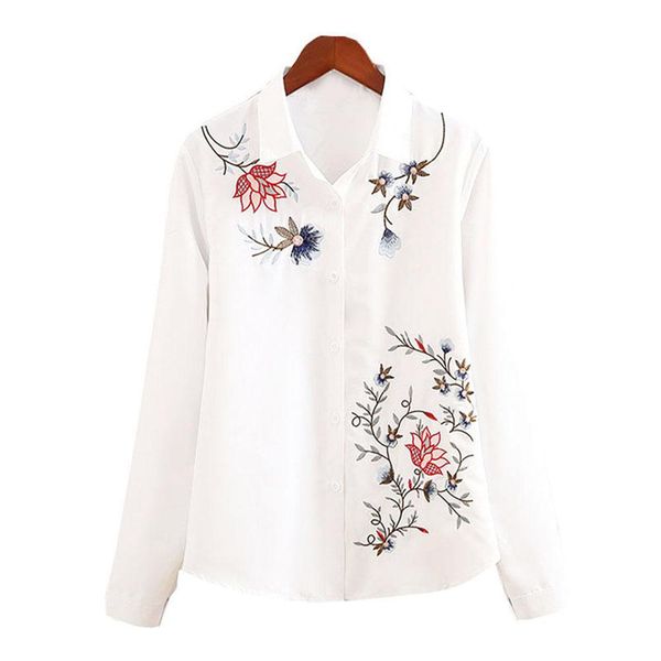 fashion long sleeve embroidered floral print turndown collar women blouse shirt, White
fashion long sleeve embroidered floral print turndown collar women blouse shirt, White