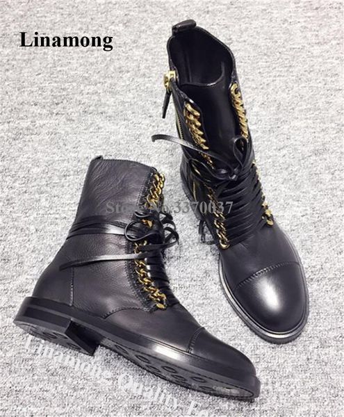 linamong women round toe lace-up flat sort boots gold silver chains decorated side zipper-up ankle booties causal shoes, Black
linamong women round toe lace-up flat sort boots gold silver chains decorated side zipper-up ankle booties causal shoes, Black