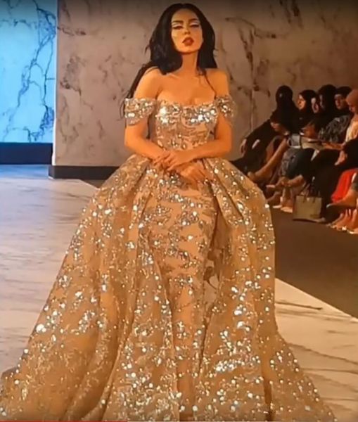 yousef aljasmi sparkly arabic gold prom dresses detachable train mermaid off shoulders overskirt designer evening gowns sequins dubai short, Black
yousef aljasmi sparkly arabic gold prom dresses detachable train mermaid off shoulders overskirt designer evening gowns sequins dubai short, Black