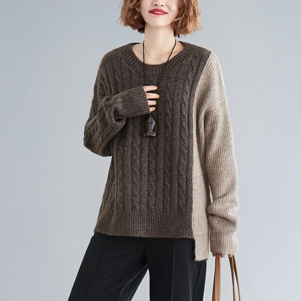 johnature 2019 autumn new pullover sweaters for women vintage patchwork color o-neck long sleeve women korean style sweaters, White;black
johnature 2019 autumn new pullover sweaters for women vintage patchwork color o-neck long sleeve women korean style sweaters, White;black