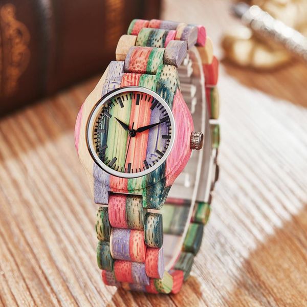 women wooden watch female fashion natural wood band unique colorful rainbow design quartz clock for ladies, Slivery;brown
women wooden watch female fashion natural wood band unique colorful rainbow design quartz clock for ladies, Slivery;brown