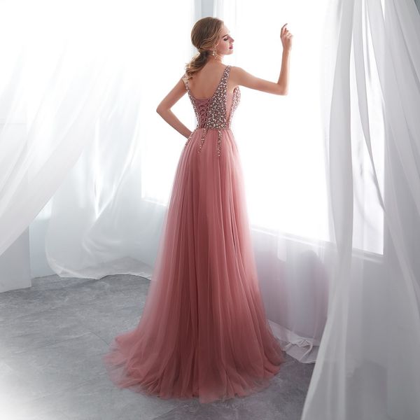 beading prom dresses 2020 v neck pink high split tulle sweep train sleeveless evening gown a-line lace up backless vestido de, Black;gray
beading prom dresses 2020 v neck pink high split tulle sweep train sleeveless evening gown a-line lace up backless vestido de, Black;gray