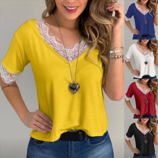 2020 solid color stitching v-neck short sleeve simple casual 2020 solid color lace t-shirt lace stitching v-neck short sleeve simple casual, White
2020 solid color stitching v-neck short sleeve simple casual 2020 solid color lace t-shirt lace stitching v-neck short sleeve simple casual, White