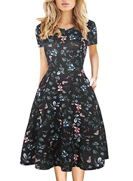 women's vintage casual round neck floral tunic work party a-line swing dress with pockets 162, Black;gray
women's vintage casual round neck floral tunic work party a-line swing dress with pockets 162, Black;gray