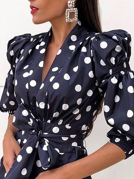 women puffed sleeve dot print knotted romper 2019 autumn elegant casual short jumpsuit female office style playsuit, Black;white
women puffed sleeve dot print knotted romper 2019 autumn elegant casual short jumpsuit female office style playsuit, Black;white
