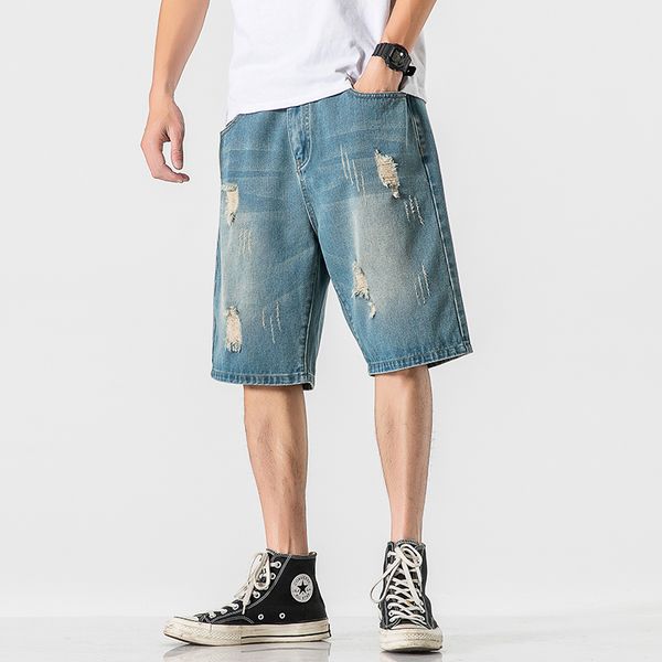 jeans shorts men japanese hole design plus size short male fashion casual sports five-point pants summer new arrival, Blue
jeans shorts men japanese hole design plus size short male fashion casual sports five-point pants summer new arrival, Blue