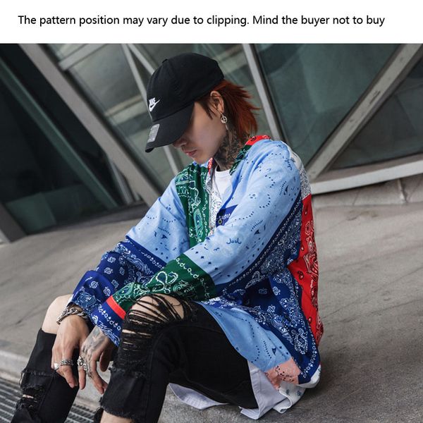 men high street hip hop casual long sleeve shirt male vintage pattern streetwear loose shirt, White;black
men high street hip hop casual long sleeve shirt male vintage pattern streetwear loose shirt, White;black