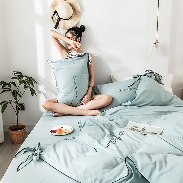 denisroom brushed solid color bedding set cute bow bed linen comforter bedspreads bed sheet set king size pl69#
denisroom brushed solid color bedding set cute bow bed linen comforter bedspreads bed sheet set king size pl69#