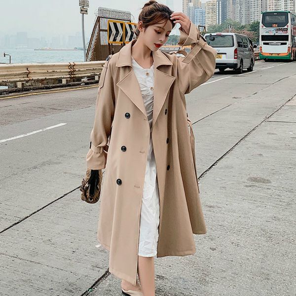women's trench coats 2021 spring autumn windbreaker women long casual coat ladiy sashes solid outwear hk317, Tan;black
women's trench coats 2021 spring autumn windbreaker women long casual coat ladiy sashes solid outwear hk317, Tan;black