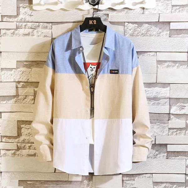 2020 spring loose blue white khaki patchwork full sleeve casual shirts men, White;black
2020 spring loose blue white khaki patchwork full sleeve casual shirts men, White;black