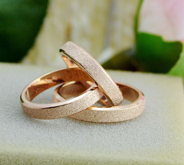 

Factory price sales Korean narrow 14K Rose Gold Titanium Steel frosted couple ring ring