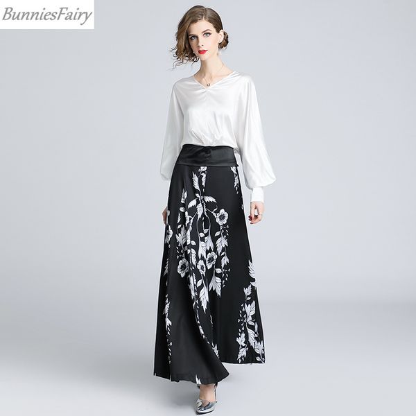 bunniesfairy autumn new women lantern sleeve blouse retro flower print black wide leg pants two piece set high waist maxi suits, Gray
bunniesfairy autumn new women lantern sleeve blouse retro flower print black wide leg pants two piece set high waist maxi suits, Gray