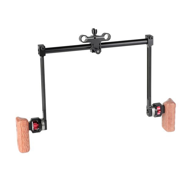 camvate arri style rosette dual handgrip (wood) installation with 15mm rod clamp adapter for camera shoulder-mounted rig item code: c2286
camvate arri style rosette dual handgrip (wood) installation with 15mm rod clamp adapter for camera shoulder-mounted rig item code: c2286