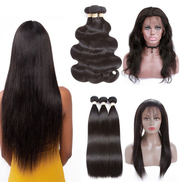 360 lace frontal closure with bundles straight wigs with baby hair 8a body wave brazilian virgin human hair pre plucked natural hair line, Black
360 lace frontal closure with bundles straight wigs with baby hair 8a body wave brazilian virgin human hair pre plucked natural hair line, Black