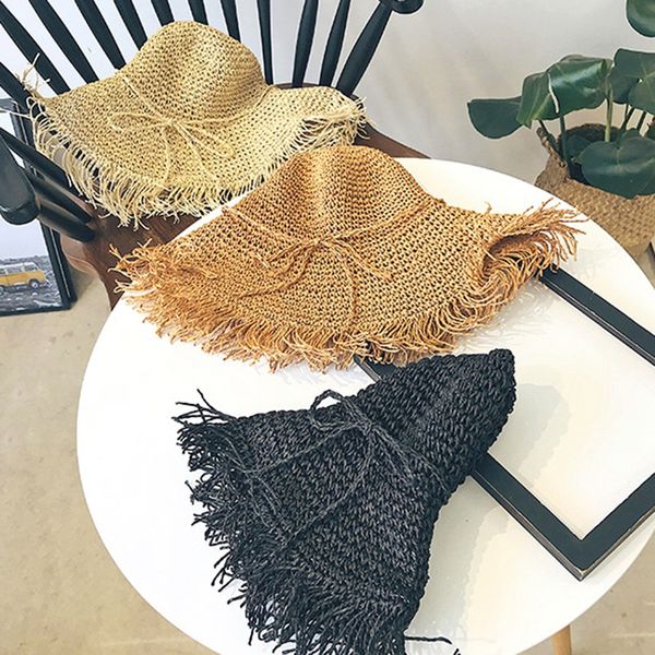 fringed straw hat bow wide grass female summer hat beach visor outdoor vacation beach sun hat folding, Blue;gray
fringed straw hat bow wide grass female summer hat beach visor outdoor vacation beach sun hat folding, Blue;gray