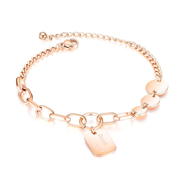 n1057 girlfriend gifts fashion design women rose gold stainless steel round tag link chain bracelet dog tag charms bracelet 7.87'', Black
n1057 girlfriend gifts fashion design women rose gold stainless steel round tag link chain bracelet dog tag charms bracelet 7.87'', Black