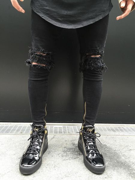 2017 sell men skinny jeans big hole in knee pants thigh ankle zipper hip hop black ripped biker motorcycle, Blue
2017 sell men skinny jeans big hole in knee pants thigh ankle zipper hip hop black ripped biker motorcycle, Blue