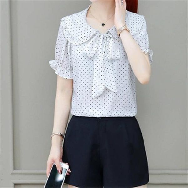 2020 women spring summer style chiffon blouses shirts lady casual polka dot peter pan collar bow tie decor blusas, White
2020 women spring summer style chiffon blouses shirts lady casual polka dot peter pan collar bow tie decor blusas, White