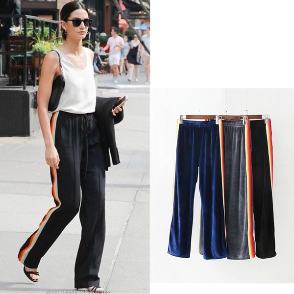 autumn winter new women side rainbow fashion gold velvet sweatpants elastic waist warm loose wide leg pants casual striped trousers, Black;white
autumn winter new women side rainbow fashion gold velvet sweatpants elastic waist warm loose wide leg pants casual striped trousers, Black;white