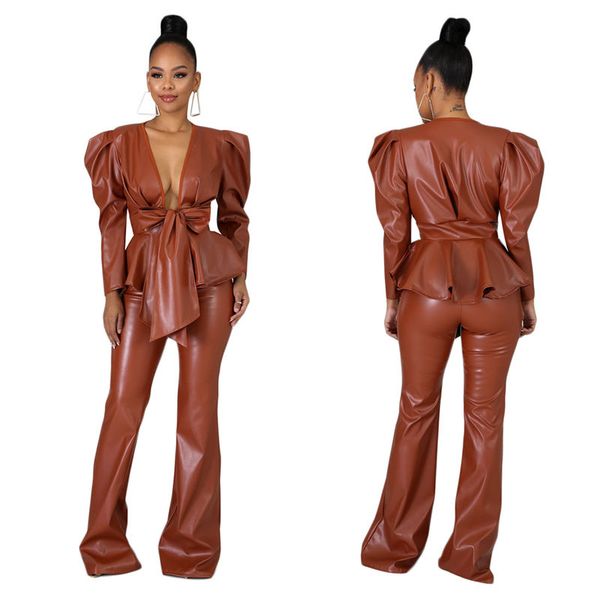womens two piece sets solid color v neck womens 2pcs sets leather pants womens apparel, White
womens two piece sets solid color v neck womens 2pcs sets leather pants womens apparel, White