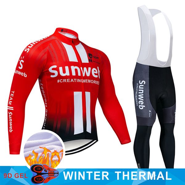 

2019 pro team sunweb cycling jersey 9d bib set mtb uniform bike clothing mens winter thermal fleece bicycle clothes cycling wear, Black;blue