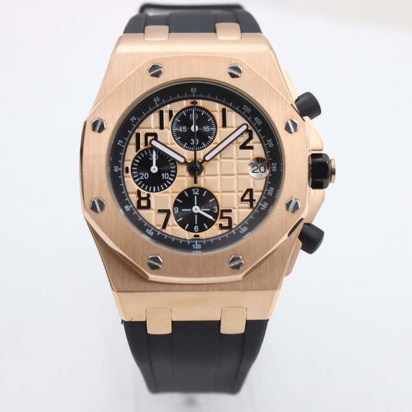 octagonal case shape royal oak offshore gold dial rubber band mens watches quartz chronograph watch fixed bezel wristwatches, Slivery;brown 
octagonal case shape royal oak offshore gold dial rubber band mens watches quartz chronograph watch fixed bezel wristwatches, Slivery;brown