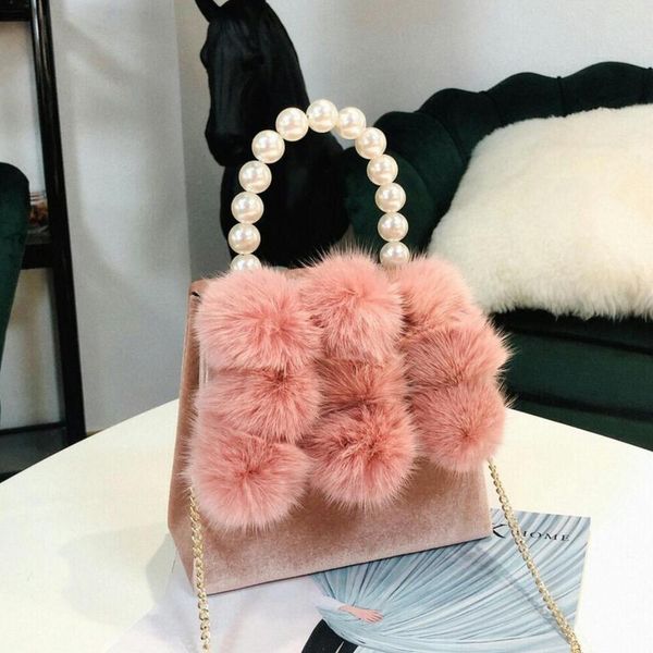 elegant female pearl tote bag 2019 new quality velvet women's handbag mink hair ball chain shoulder messenger bag
elegant female pearl tote bag 2019 new quality velvet women's handbag mink hair ball chain shoulder messenger bag